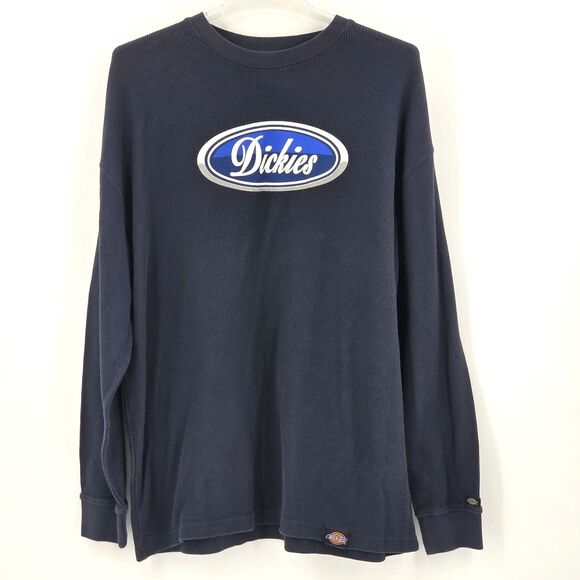 Vintage Dickies Thermal Shirt Mens Size Large Blue Waffle Knit Logo 90s 1990 - Picture 1 of 7